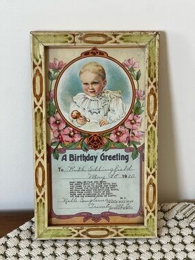 Antique 1910 Cradle Roll Birthday Certificate Trinity M.E. Sunday School Framed